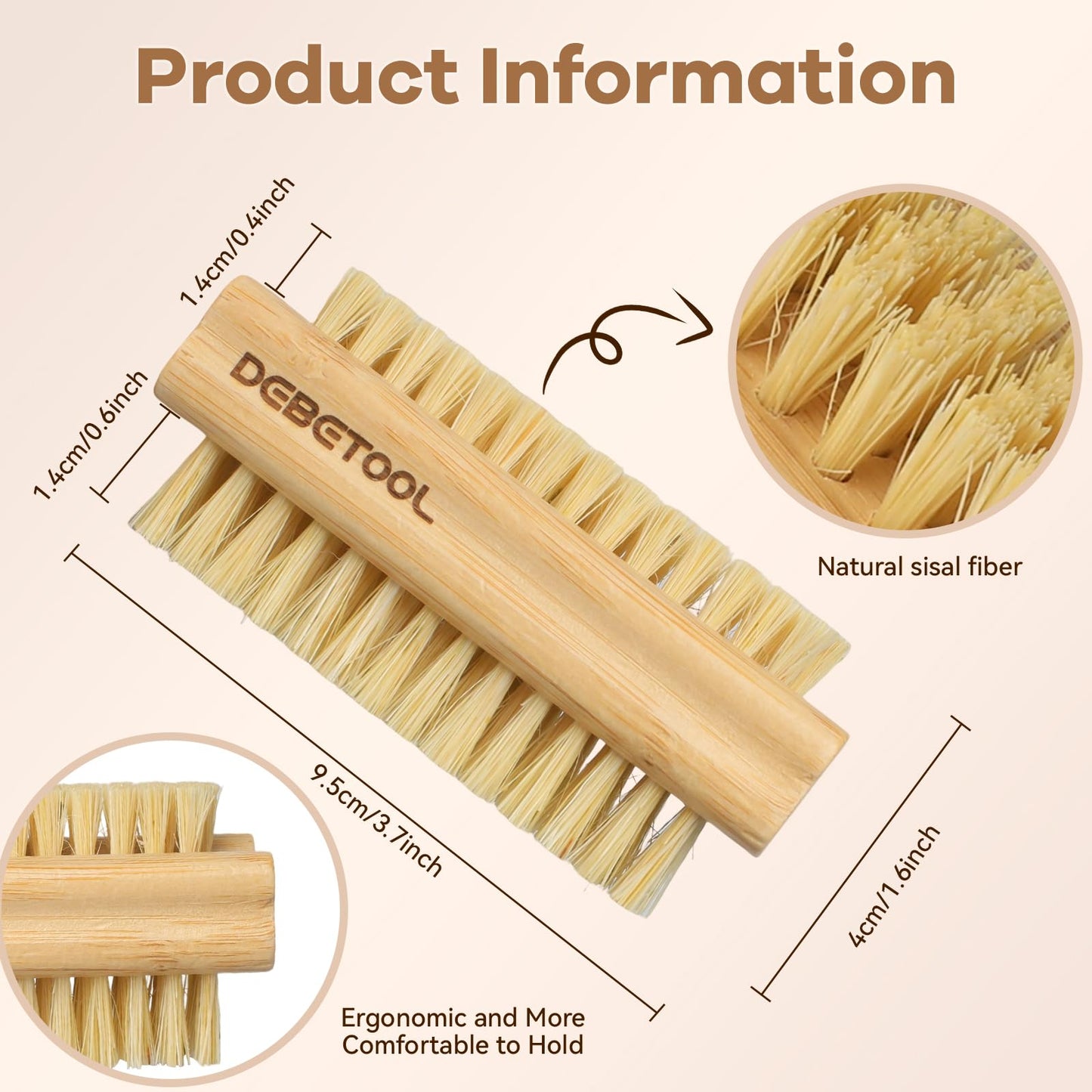 DEBETOOL Bamboo Nail Brush- 3PCS Wooden Firm Nail Brush for Cleaning Fingernails,Two-Side Nail Scrubber Brush for Cleaning Under Nails