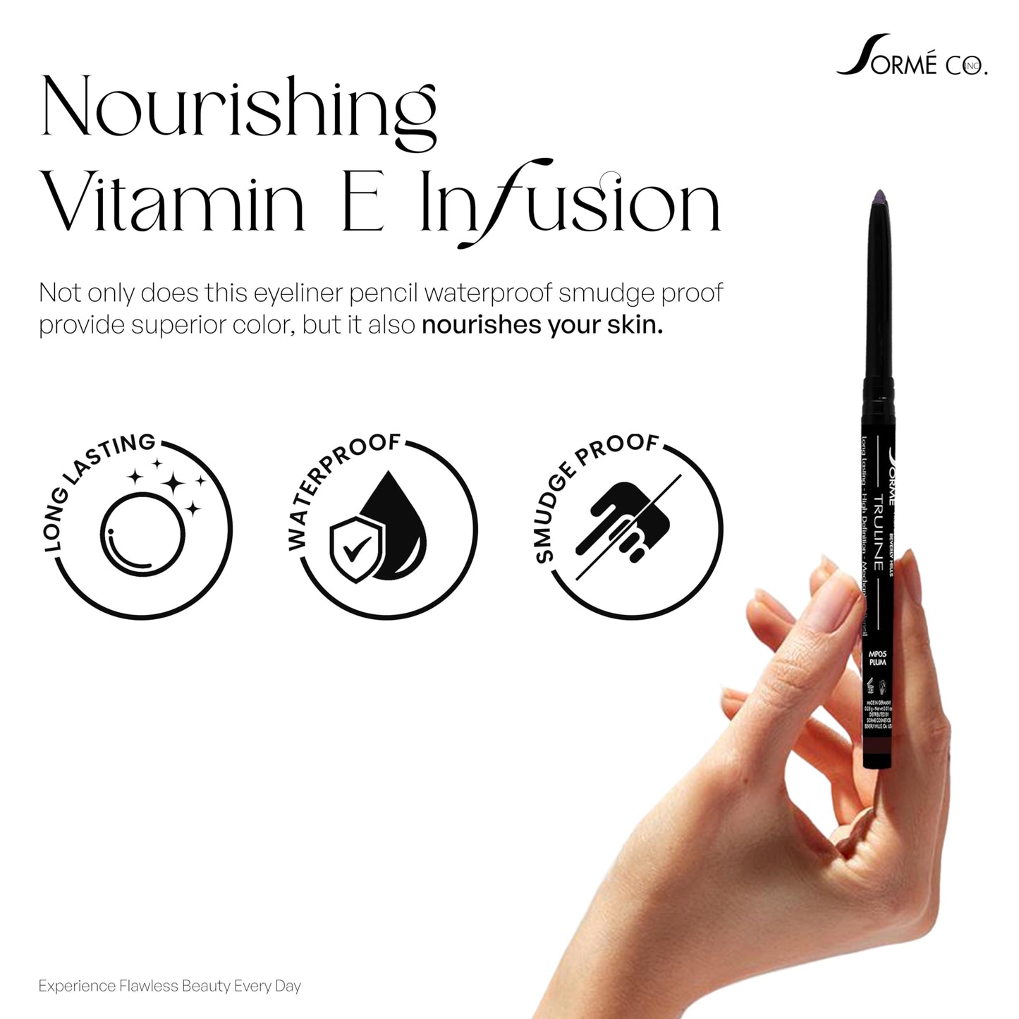 SORMÉ Truline Professional Mechanical Smudge Proof Eyeliner Pencil - Vitamin E Waterproof Gel Formula with Finest Color Pigment & Ultra Creamy - Nourishes Skin for All Day Long - 0.1 Ounce - Plum