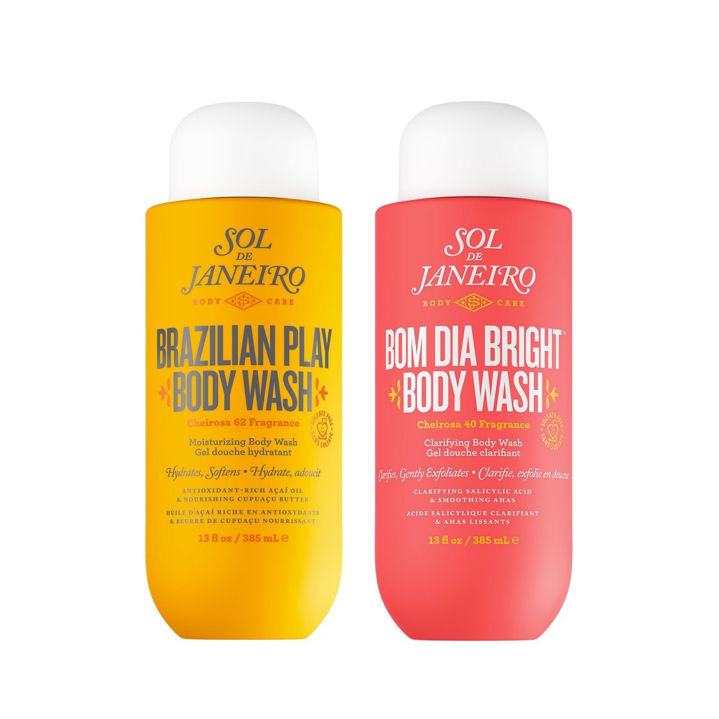 Sol de Janeiro Replenishing & Clarifying Shower Duo | Brazilian Play & Bom Dia Bright Body Wash | Cheirosa 62 & 40 | 13 fl oz. | Amazon Exclusive
