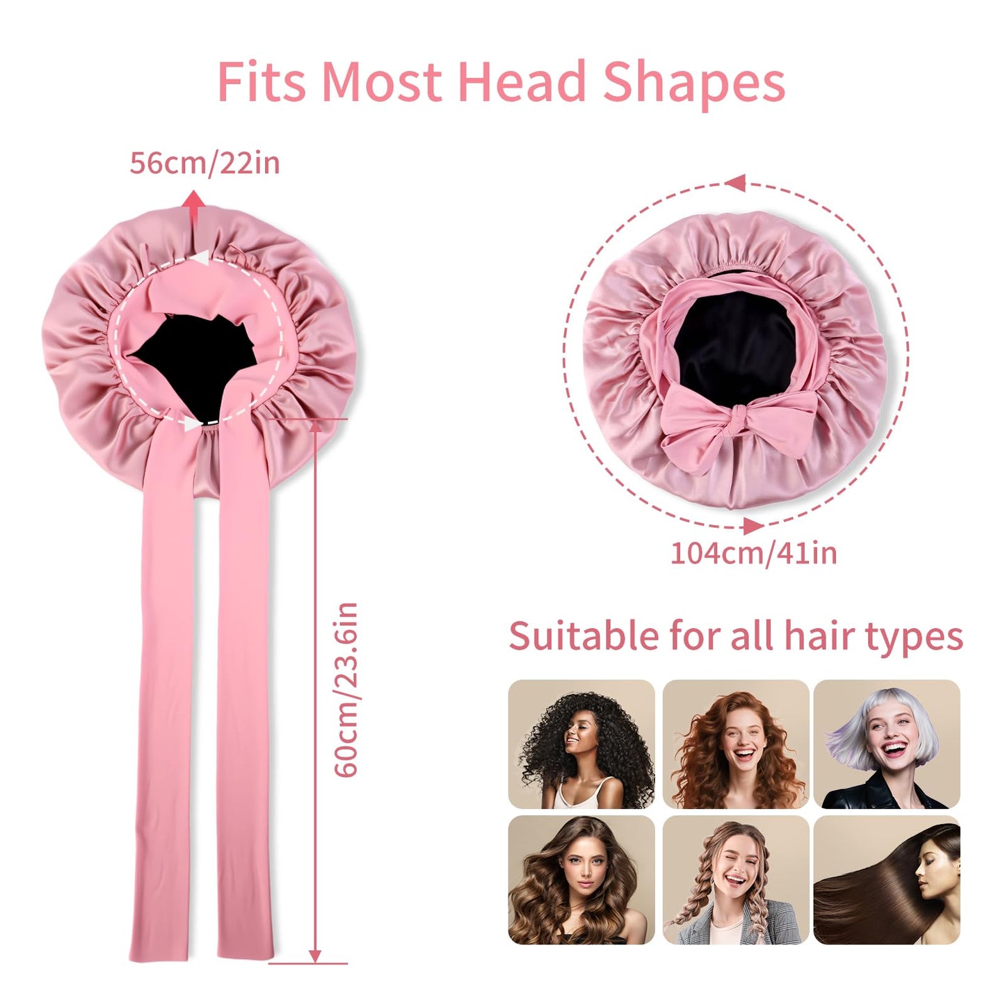 Silk Bonnet for Sleeping Women, 22 Momme 100% Mulberry Silk Sleep Cap with 2 Matching Silk Scrunchies, Double-Sided Wearable Hair Bonnet for Night Hair Care and All Hair Types - Lotus-root Pink