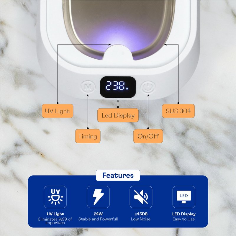 Melyshine Ultrasonic Retainer Cleaner Machine With Cleaning Solution, Tweezers and Cleaning Wipe & Ultrasonic Jewelry Cleaner, 3 Modes Cleaner For Retainers, 48 kHZ, 220 ml Ultrasonic Cleaner