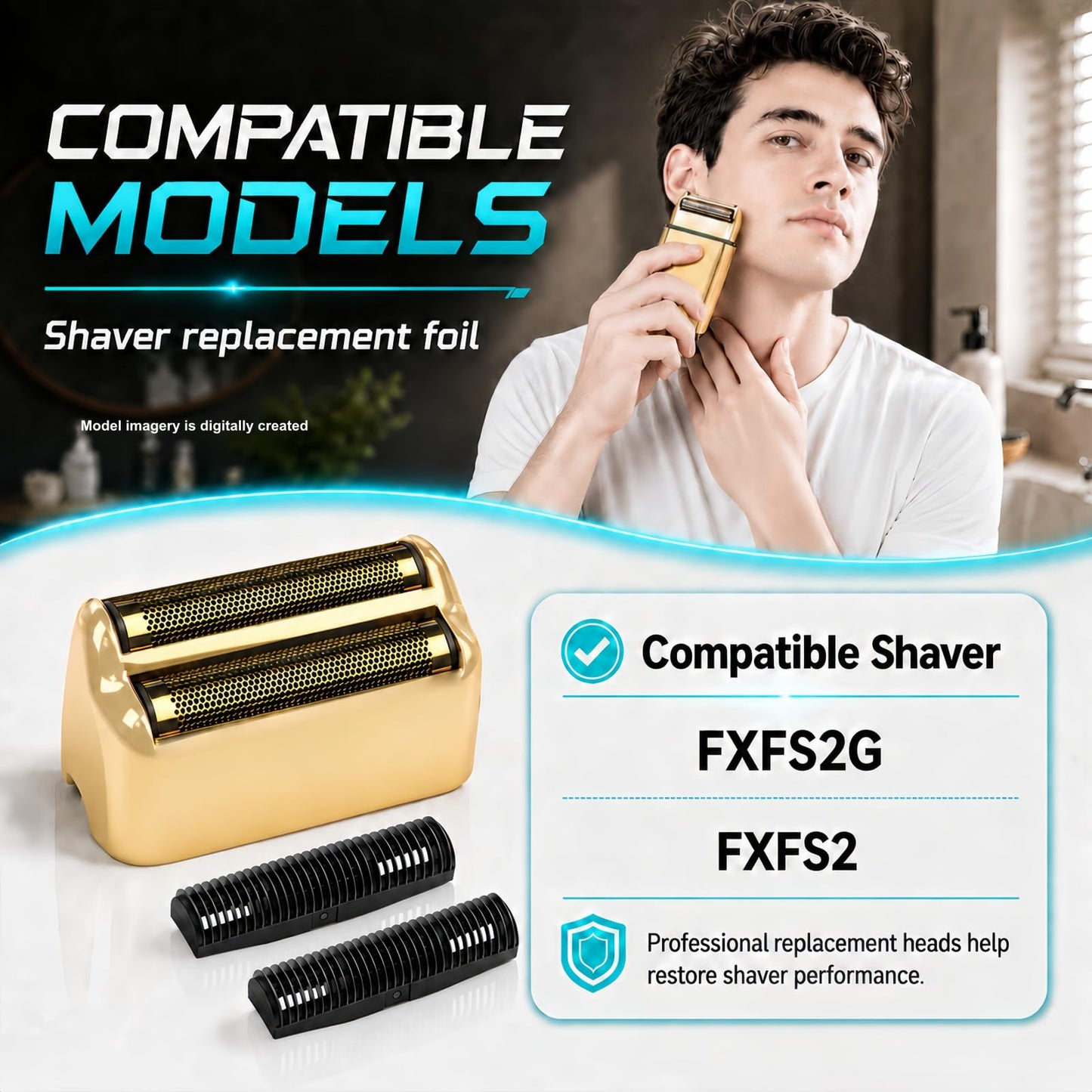 2 Pack Shaver Replacement Foil and Cutters Compatible with BaBylissPRO Double FXFS2 Metal Shaver foil Replacement,Golden