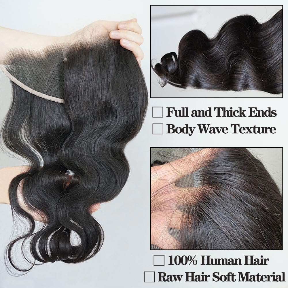 Body Wave 0.095mm Real HD 5x5 Lace Closure Invisible and Breathable Real HD Lace Closure 100% Human Hair with Tiny Single Knots Full Density Hair Natural Hairline (12inches)