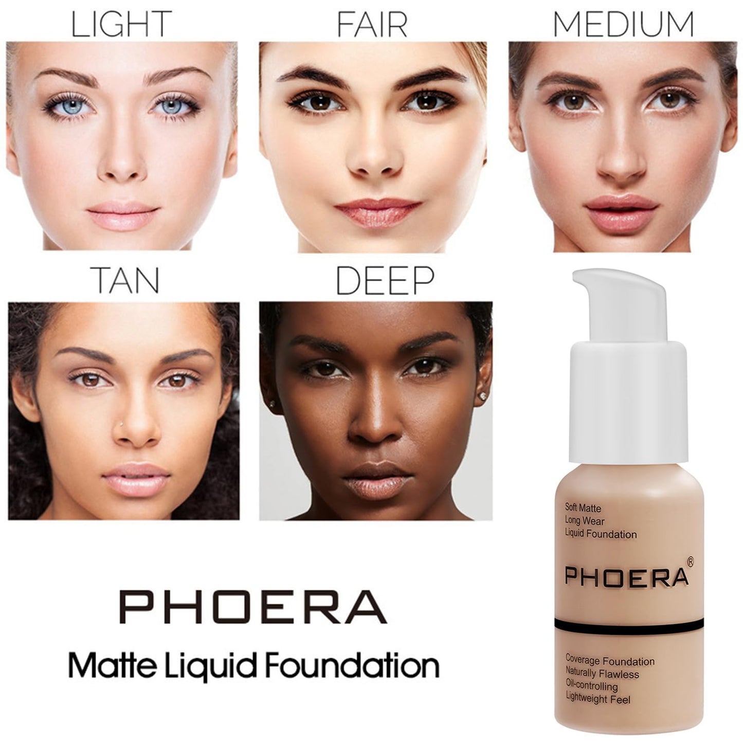 PHOERA Tinted Moisturizer Foundation Serum, 4-in-1 Hydrating, Primer, & Foundation, Hydrate skin Serum, PHOERA Foundation Face Powder
