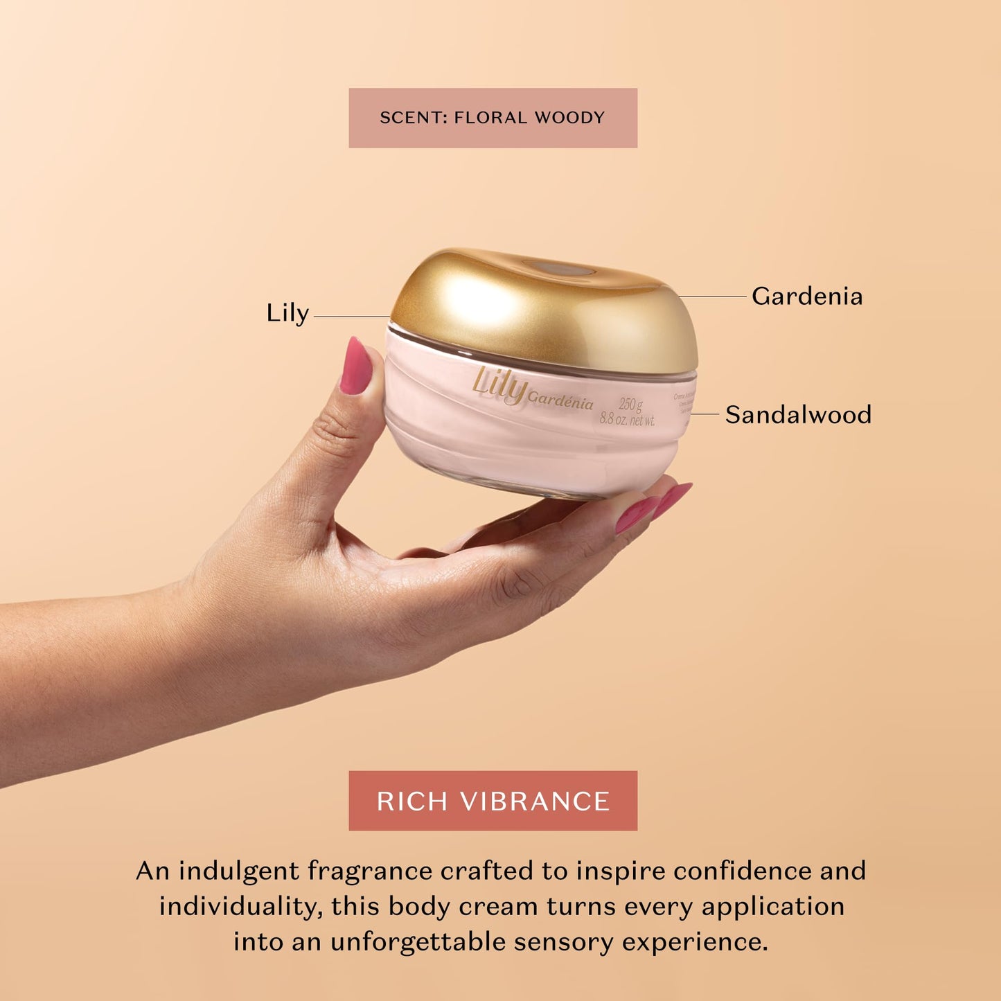 O Boticário Lily Gardenia Satin Body Cream, Intense Hydration and Sophisticated Perfume, 8.8 Ounce (250g)