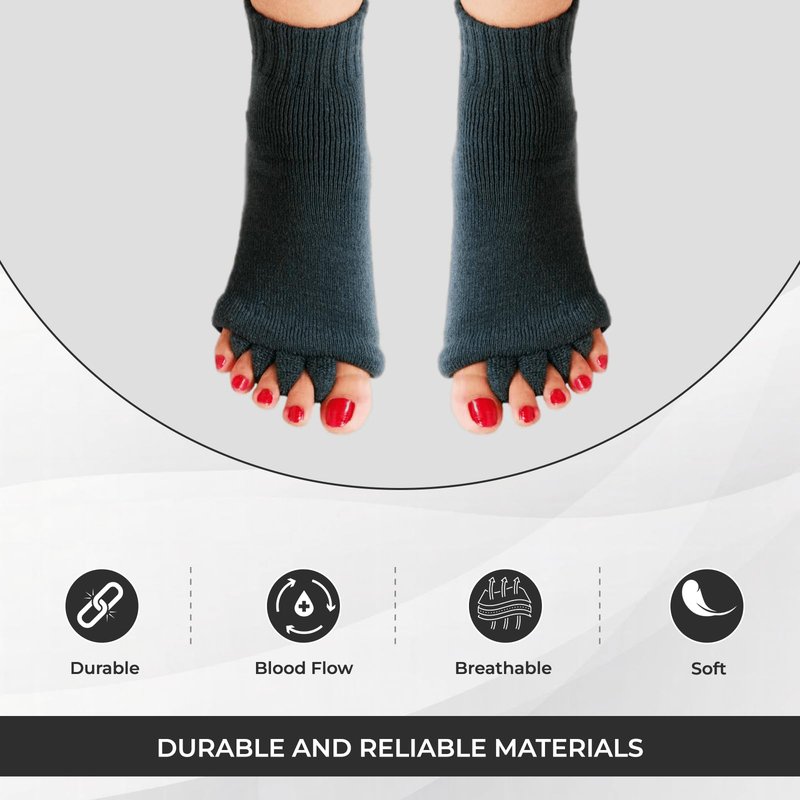 Hydrothotics Happy Feet Toe Alignment Separator Socks, Prevent Foot Cramps and hammertoes, Comfortable Toe Separator Massage Socks (Black)