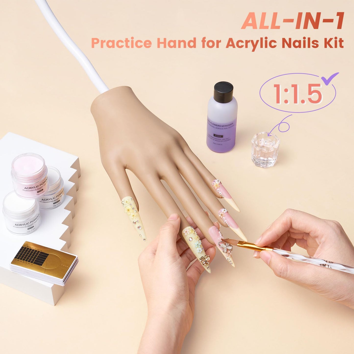 Practice Nail Hand with Acrylic Nail Kit for Beginners Practice Extensions