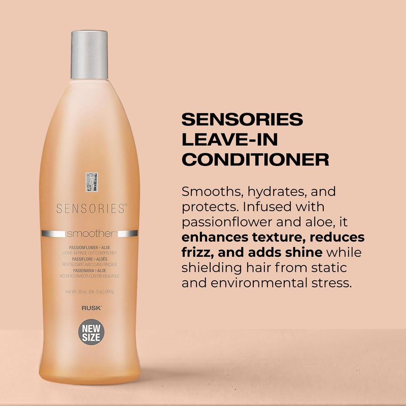 RUSK Sensories Smoother Passionflower and Aloe Leave-In Smoothing Conditioner, Provides Shine, and Body, 35 oz