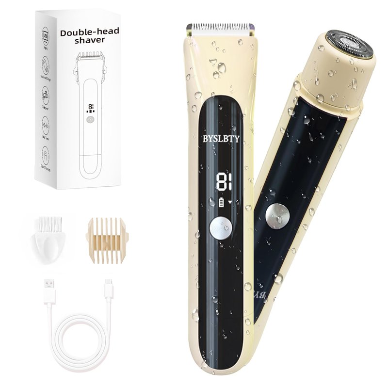 Bikini Trimmer for Women - Painless Electric Razors for Silk Skin,Cordless Body Shaver for Trip, IPX7 Waterproof Dual Head Khaki