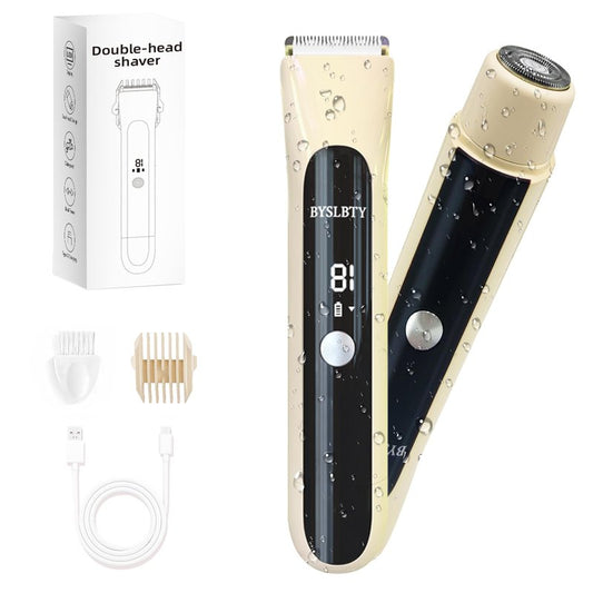 Bikini Trimmer for Women - Painless Electric Razors for Silk Skin,Cordless Body Shaver for Trip, IPX7 Waterproof Dual Head Khaki