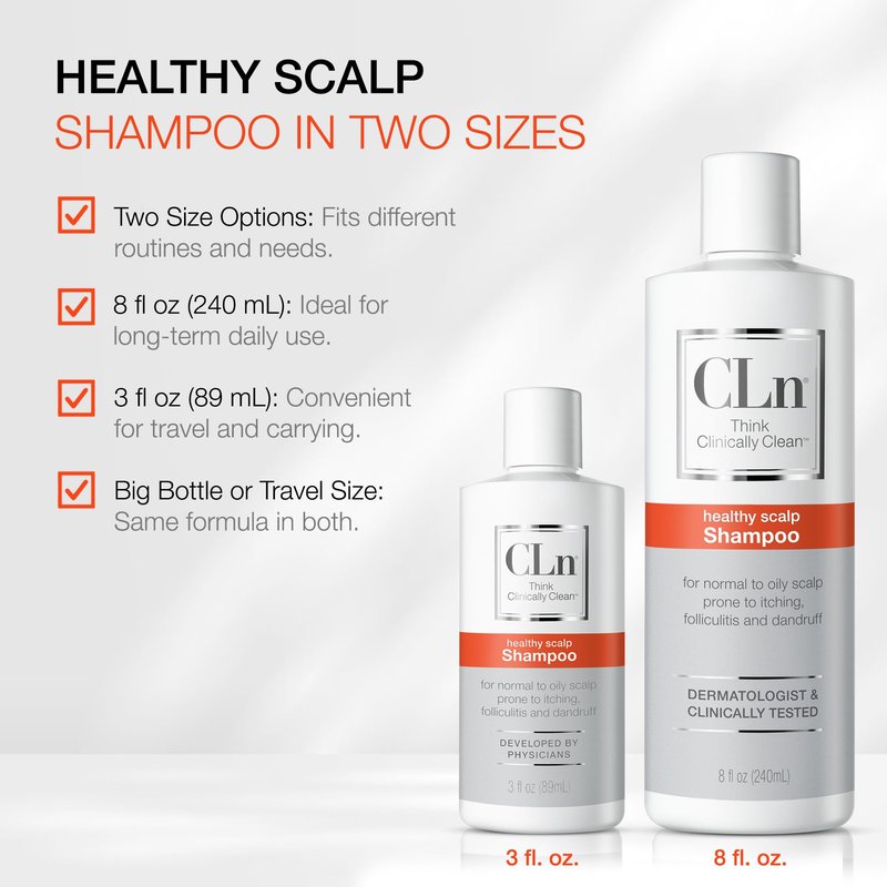 CLn Shampoo with Salicylic Acid – 3 fl oz, Clarifying Anti Dandruff Shampoo for Oily Hair, Itchy or Flaky Scalp Prone to Dandruff, Folliculitis & Seborrheic Dermatitis, Hypoallergenic Formula