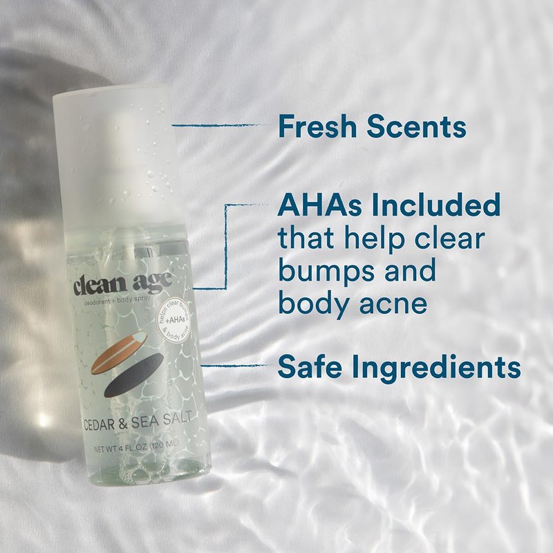 Clean Age - Aluminum Free Deodorant & Body Spray for Whole Body - 3 Pack 4oz ea - Coastal Vibes (Cedar, Oasis and Waves) - Clean Deodorant and Body Spray for Teen Boys and Girls
