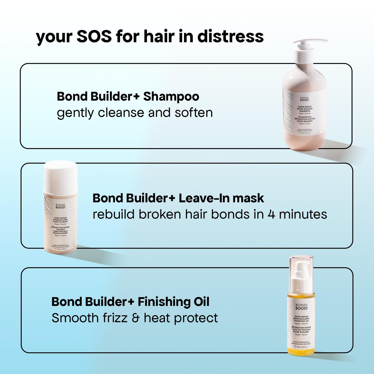 BONDIBOOST Rapid Repair Bond Builder + Leave-In Hair Treatment for Dry Damaged Hair [3.38 fl oz], Strengthens & Restores + Advanced Hair Repair Solution for Healthier & Shinier Results