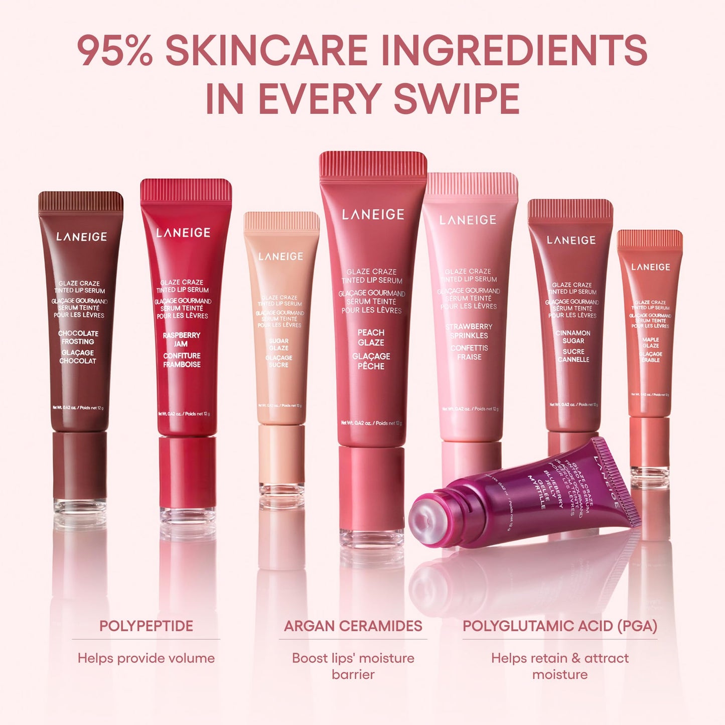 LANEIGE Glaze Craze Tinted Hydrating Lip Serum for Glossy, Nourished Lips with Plumping Polypeptides, Blueberry Jelly