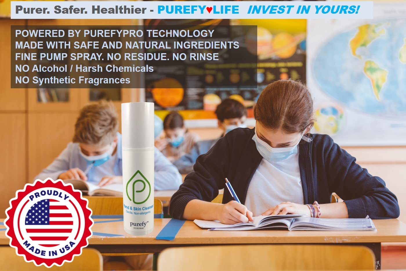 PUREFY Hand and Skin Cleanser (4oz, 2pk) - Hypoallergenic, Made with Purefypro Antimicrobial Hypochlorous Technology, Great for Sensitive Skin; Promotes Natural Defense of Eczema, Dermatitis, Acne.