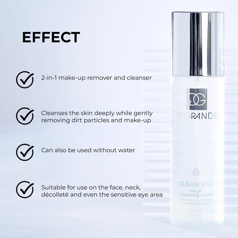 DR. GRANDEL Micell Cleansing Water – Make-up remover and cleansing product, micellar cleansing water for all skin types, removes make-up and dirt particles, can also be used without water