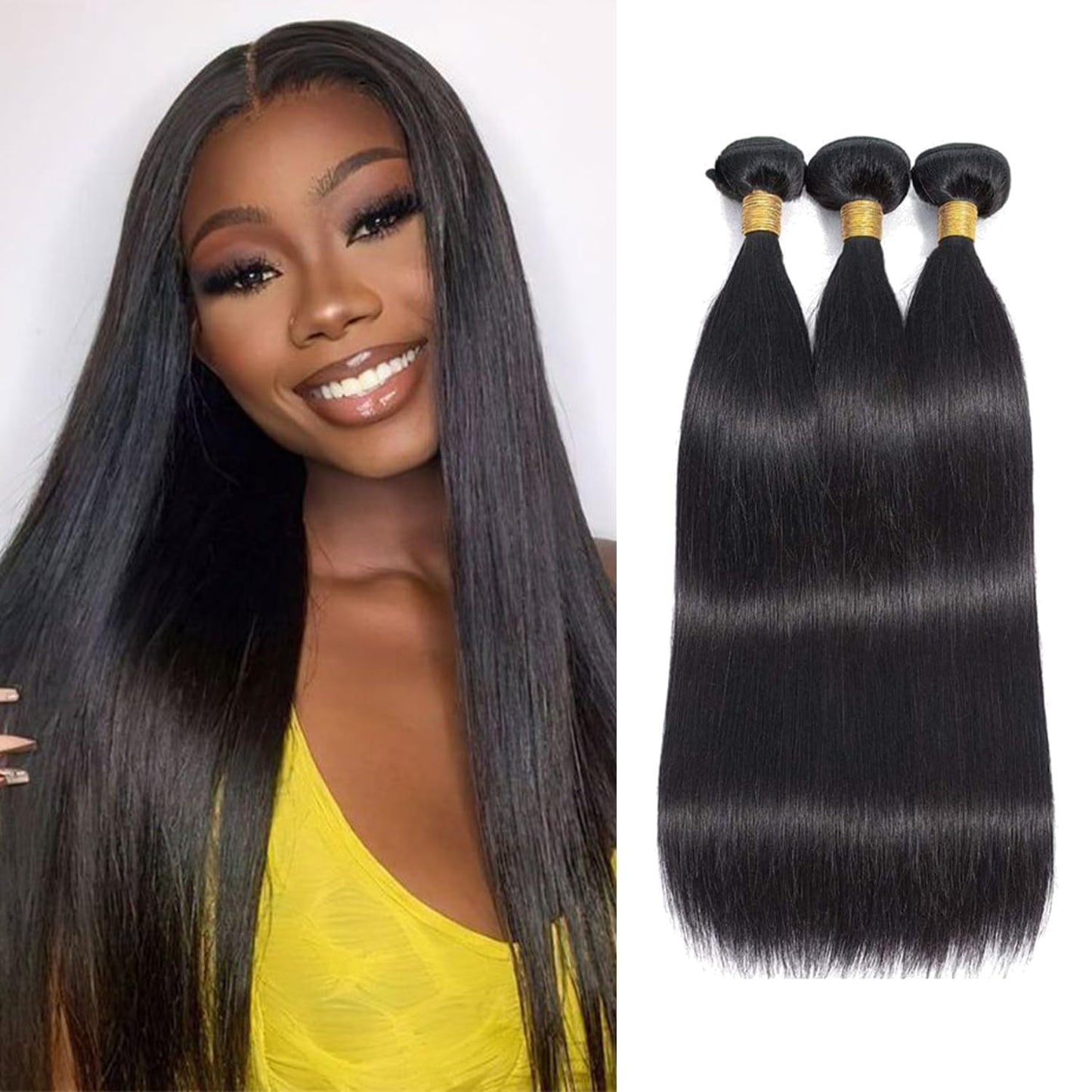 Straight Bundles Human Hair Brazilian Virgin Human Hair Bundles 12 12 12 Inch 100% Unprocessed Straight Hair Double Weft Deals Human Hair Extensions Natural Black