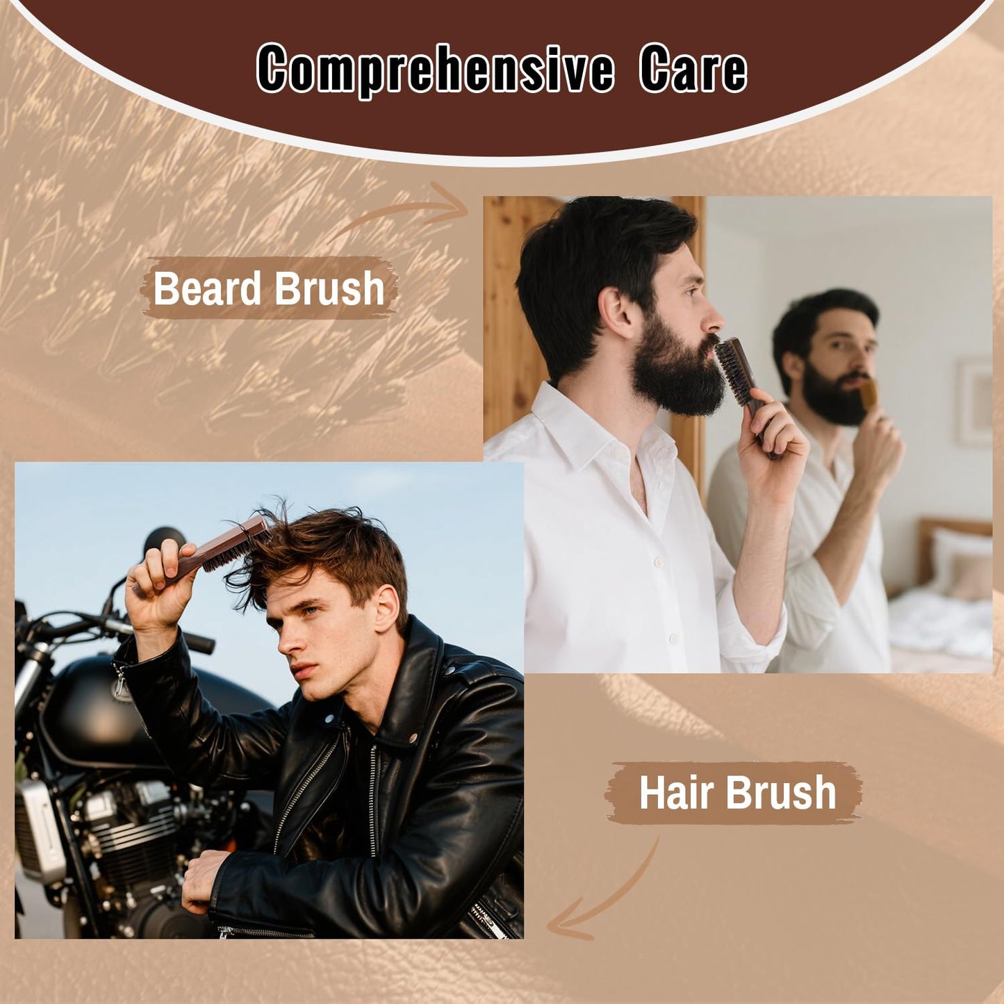 Gainwell Men's Wild Boar Bristle Hair Brush - Stiff Bristles for Thick & Thin Hair | Natural Black Walnut Handle