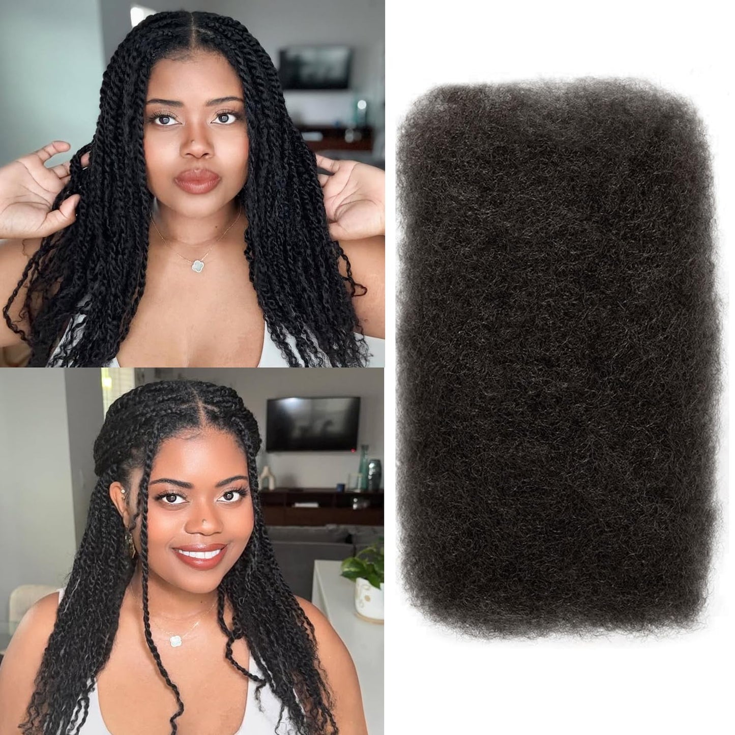 Afro Kinkys Bulk Human Hair,16 Inch 50g/Pack Afro Kinky-Curly Human Hair Bulk for Mini Twist,4C Chocolate Brown Bulk Human Braiding Hair For Micro,Crochet,Repair, Dreadlocks,Locs Extensions #4