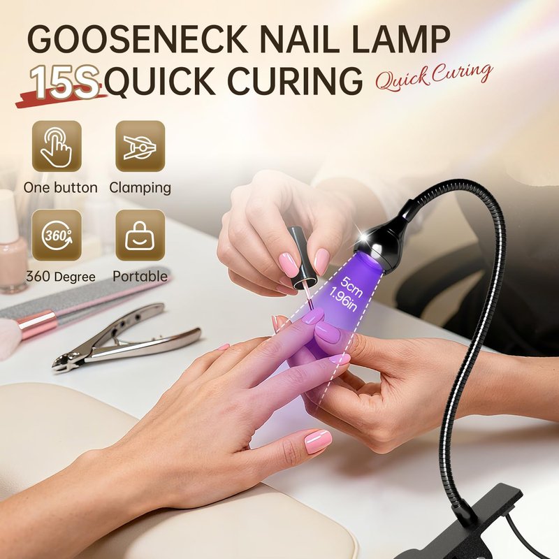 AORAEM Nail Lamp LED Nail Manicure Light Nail Polish Curing Lamps with Black Gooseneck and Clamp for Gel Nails