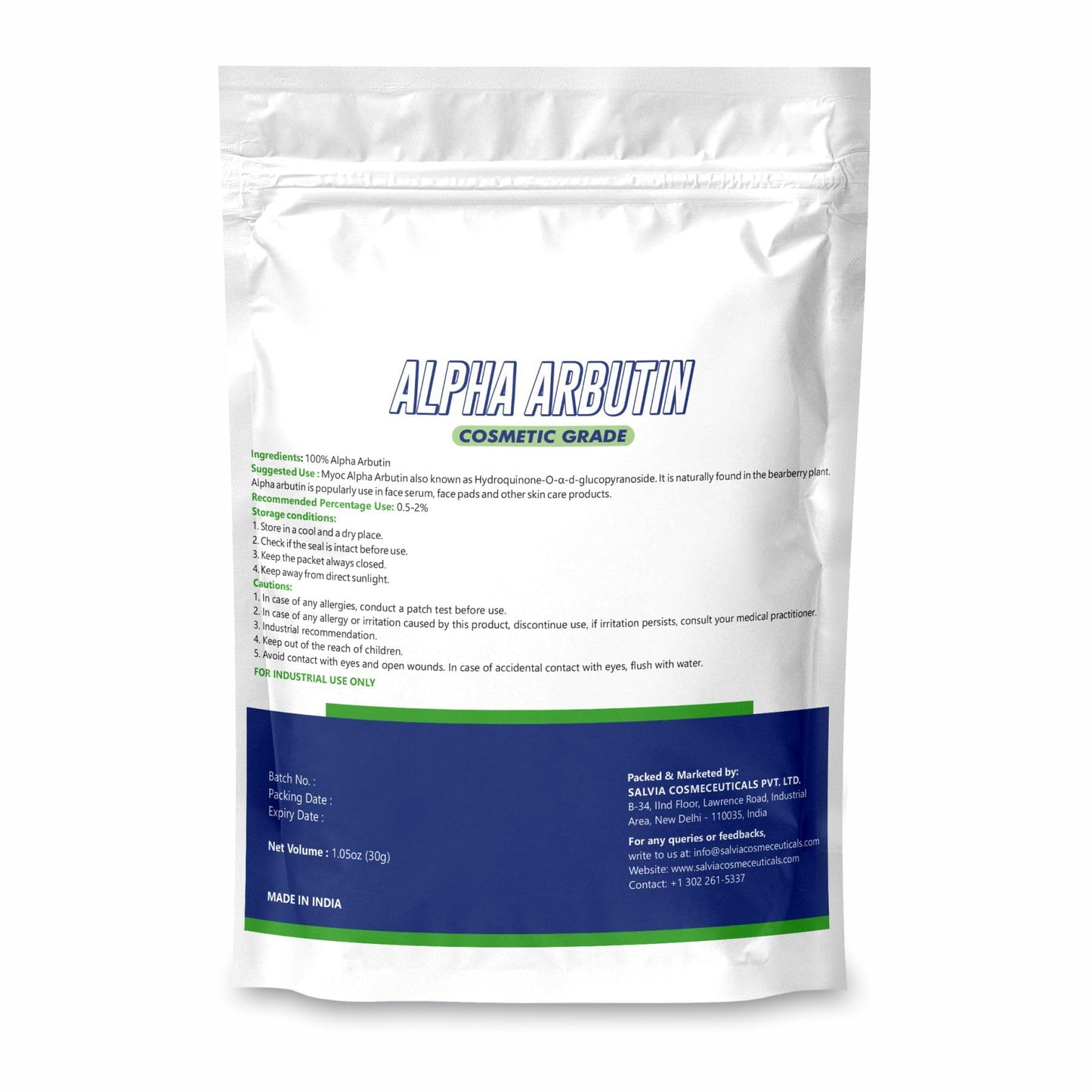 MYOC Alpha Arbutin Powder (30 g / 1.06 oz) - Cosmetic Grade for DIY Serums Creams and Skin Care Formulations