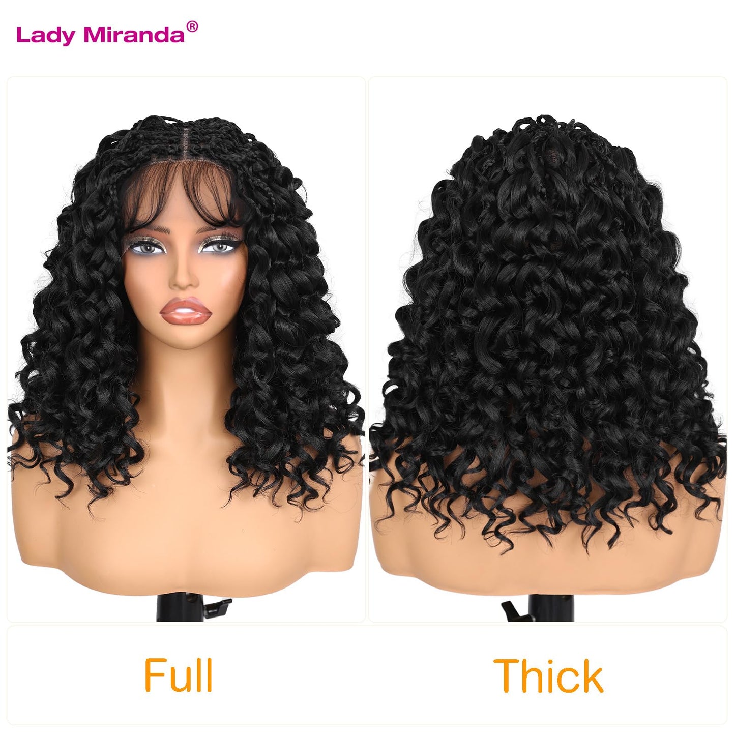 Lady Miranda Double Full Lace Braided Wigs for Black Women 12 Inch Box Briad Curly Wigs Lightweight Knotless GoGo Curl Wig Synthetic Braided Wigs with Natural Bouncy Curl (Natural Black,12 Inch)