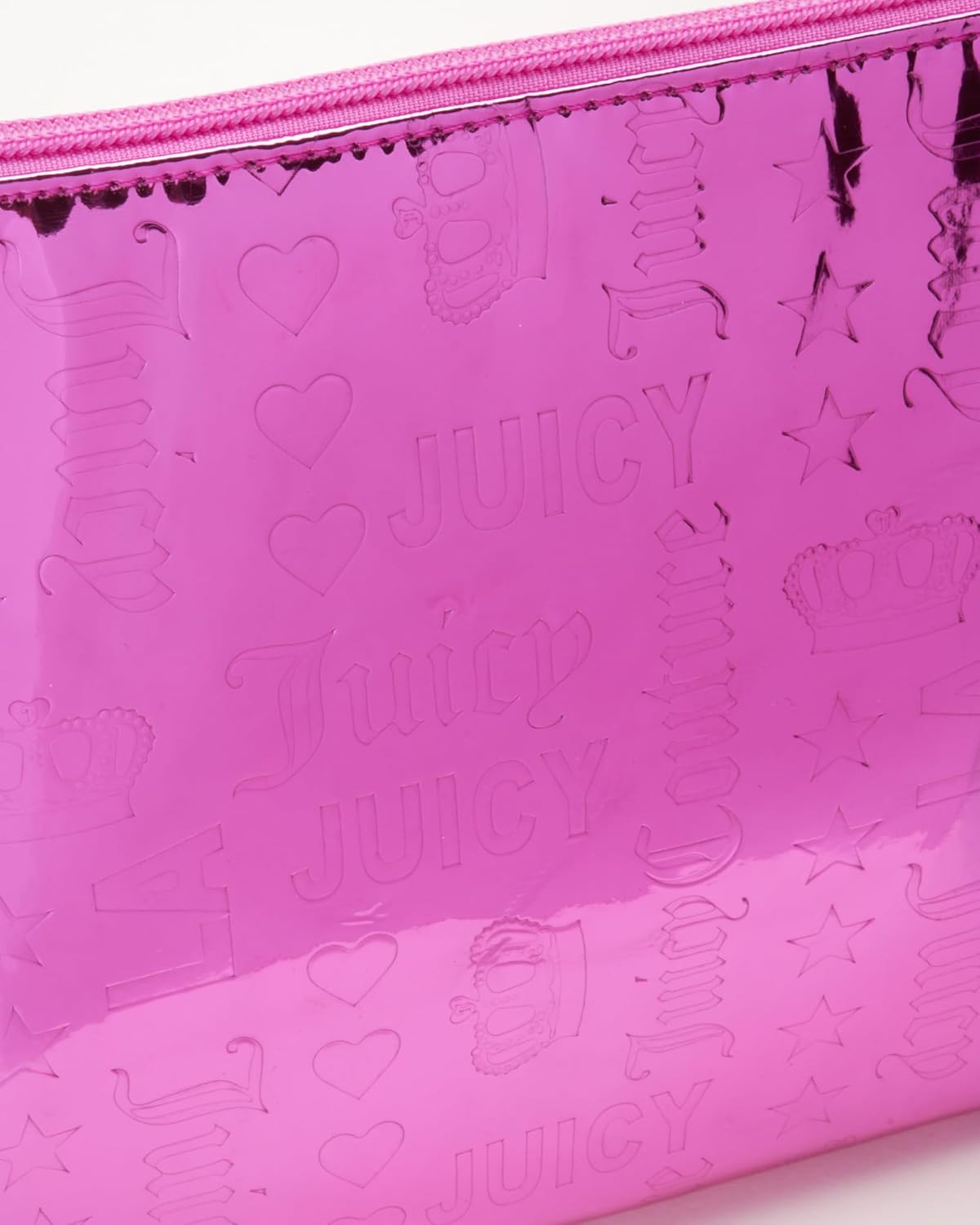 Juicy Couture Hot Pink Makeup Bag - Travel Cosmetic Organizer with Shiny Crown Design
