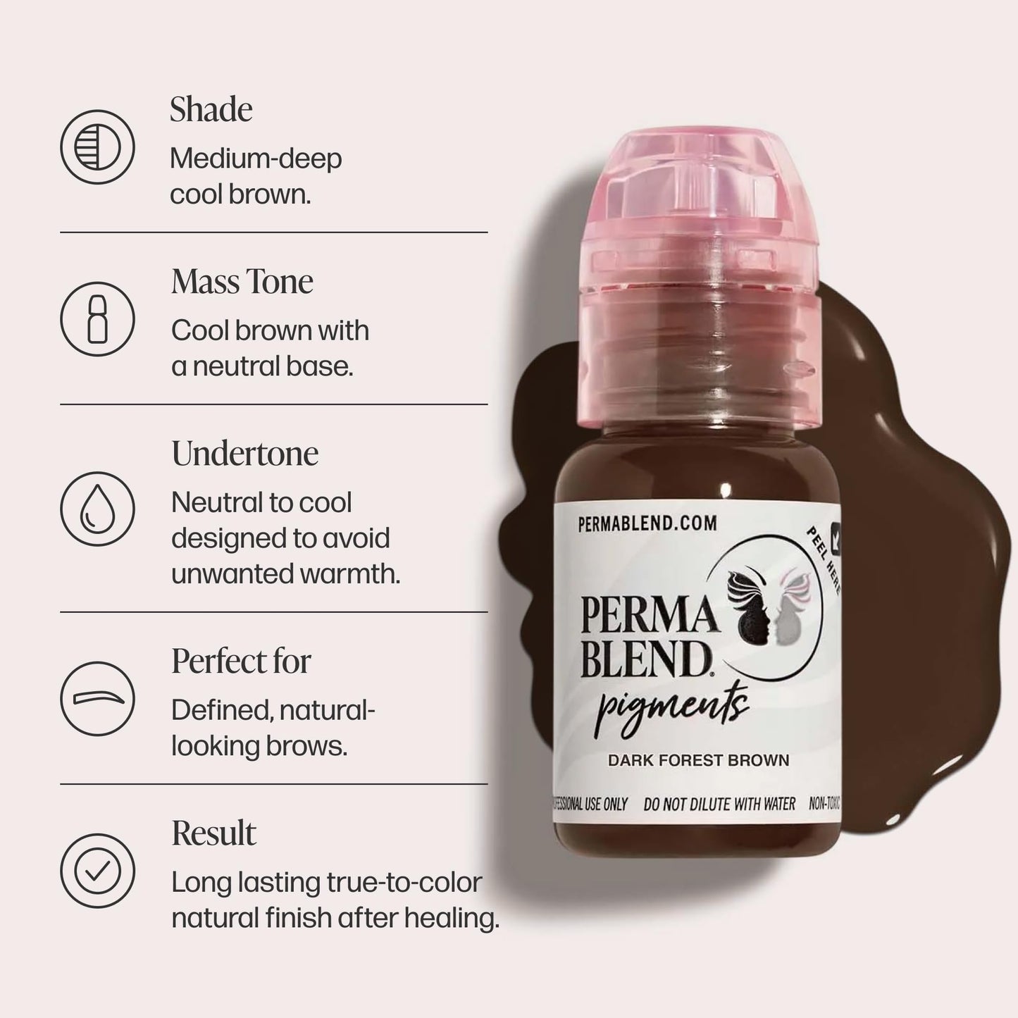 Perma Blend - Dark Forest Brown - Microblading Ink for Permanent Eyeliner - Professional Tattoo Ink - Neutral Cool Dark Brown Tattoo Ink Makeup - Vegan (0.5 oz)