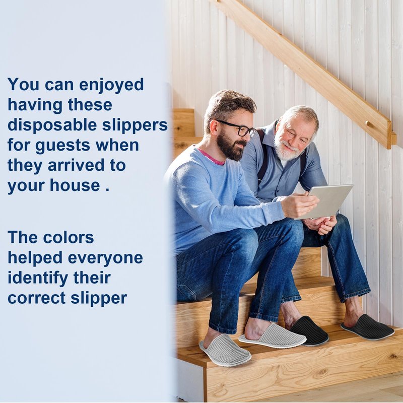 Geyoga 12 Pair House Slipper for Guest Non Slip Disposable Slipper for Travel Washable Reusable Closed Toe Hotel Bridesmaid Indoor Spa Wedding Party Home(White,Gray,Black,M)