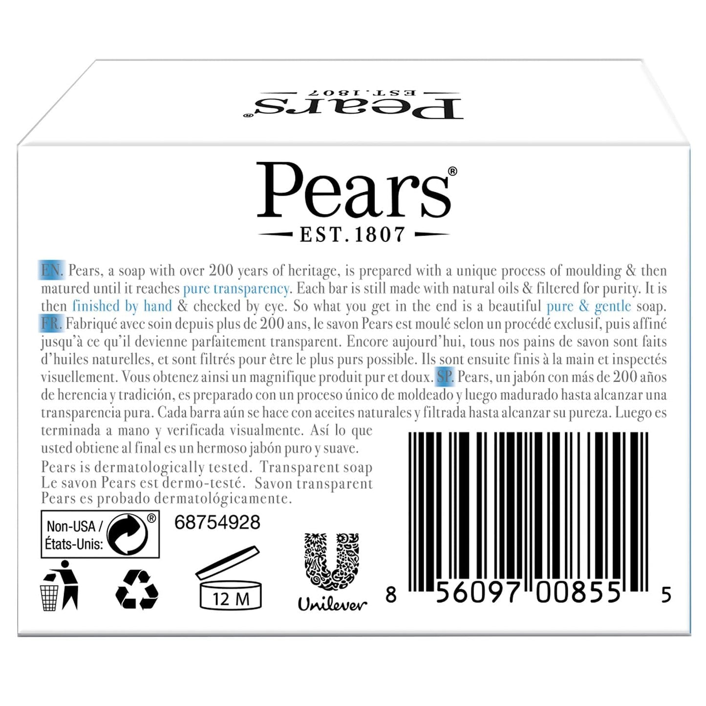 Pears Glycerin Soap - Transparent Blue with Mint Extract | 12-Pack, 4.4 Oz Each for Refreshing Cleanse