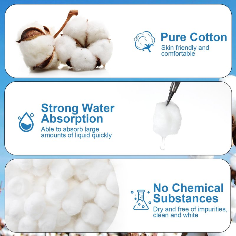 Heigble 1000 Pcs Soft Cotton Ball Bulk Organic Medium Cotton Ball for Absorbent Multipurpose Pure Nail Polish Remover Makeup Removal First Aid Face Crafting Cleaning Skin Applying Lotion