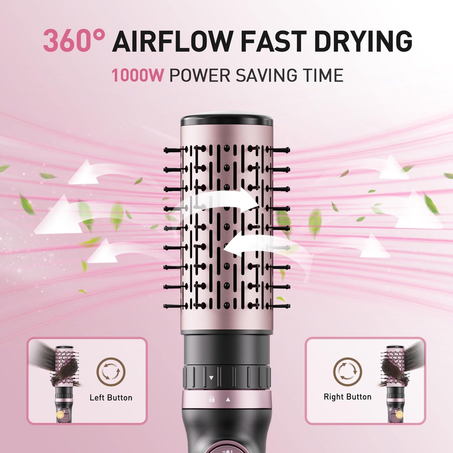 Blow Dryer Brush, 3-in-1 Rotating Hair Dryer Brush with 3 Heads for Drying Styling Volumizing Curling Sleeking in One Step for Long Hair, 3 Temperatures, Negative Ionen, Ceramic Coating, 360° Rotating