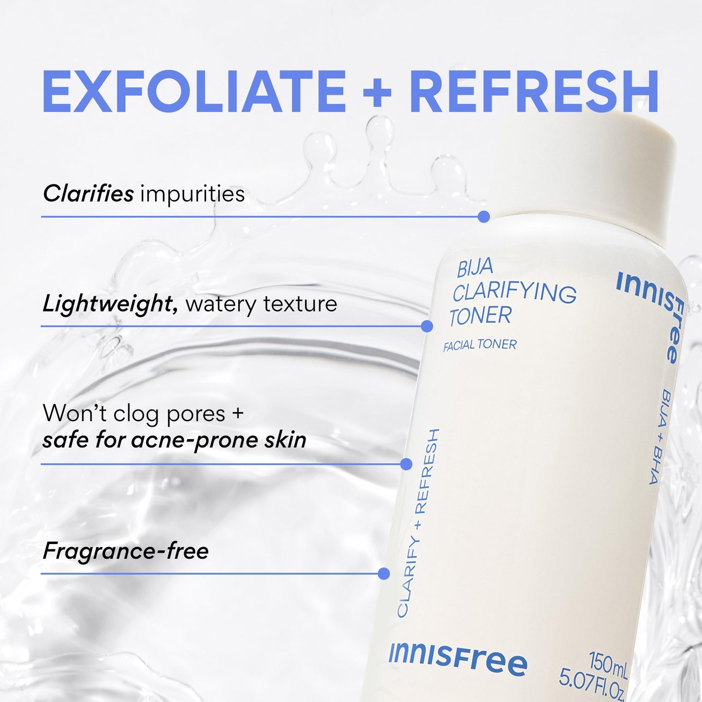 innisfree Bija Toner with Salicylic Acid, Korean Skincare for Pore Care, Smoothing, Clarifying, Oil Control