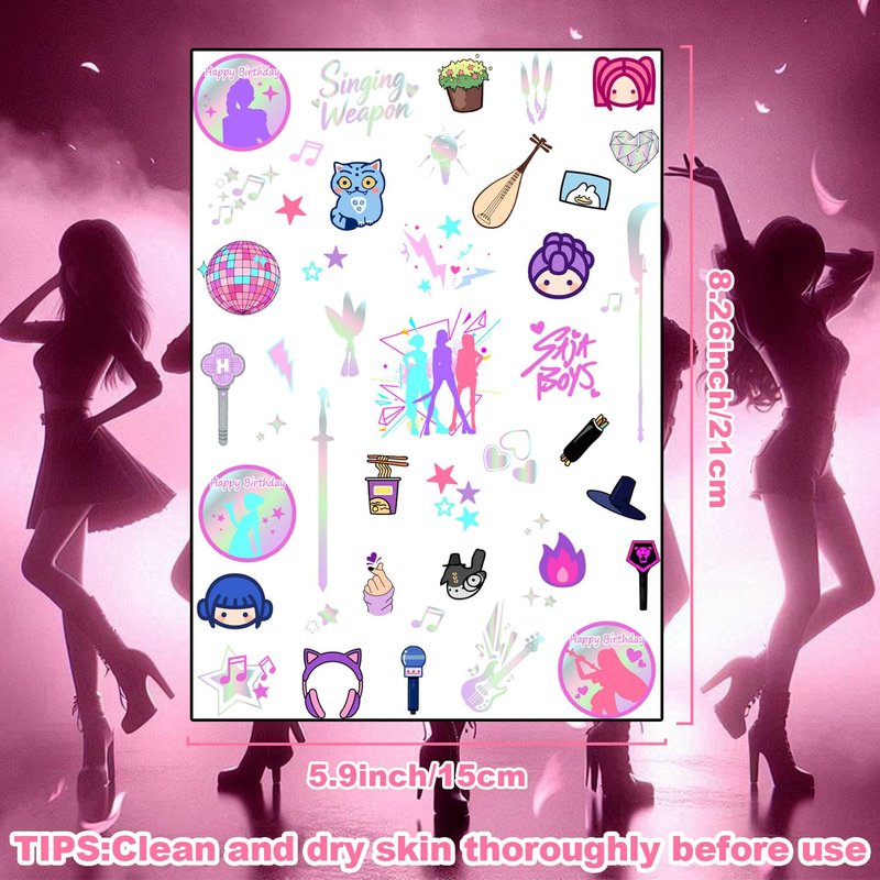 FTVLTAT Purple Demon Temporary Tattoos for Fans Teens Adults, 80 Unique Designs, 2 Large Sheets KPOP Theme Waterproof Fake Tattoos Lasts 2-7 Days, Party Favors, Classroom Rewards, Birthday Party Gifts