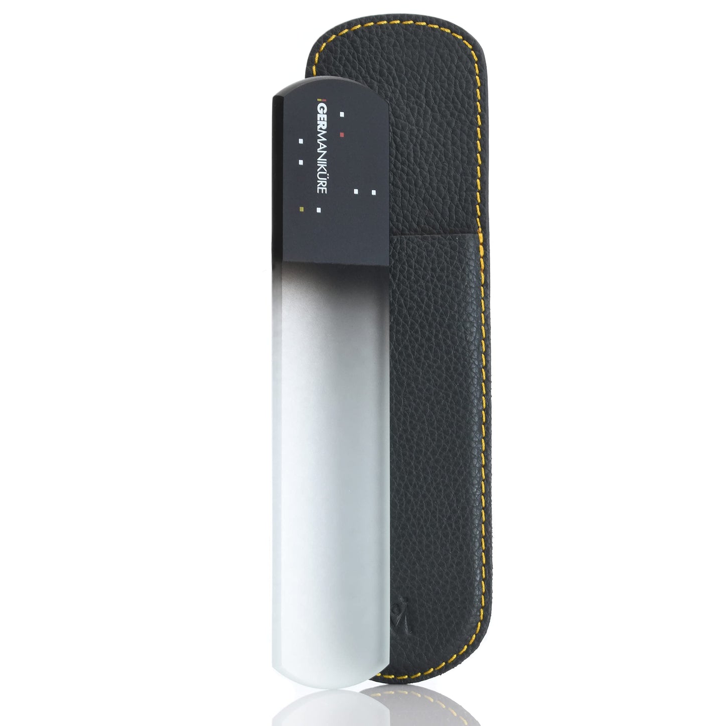 GERMANIKURE Pedicure Bar, Foot File, & Callous Remover - Black Glass with Leather Sleeve Ethically Made in Czech Republic