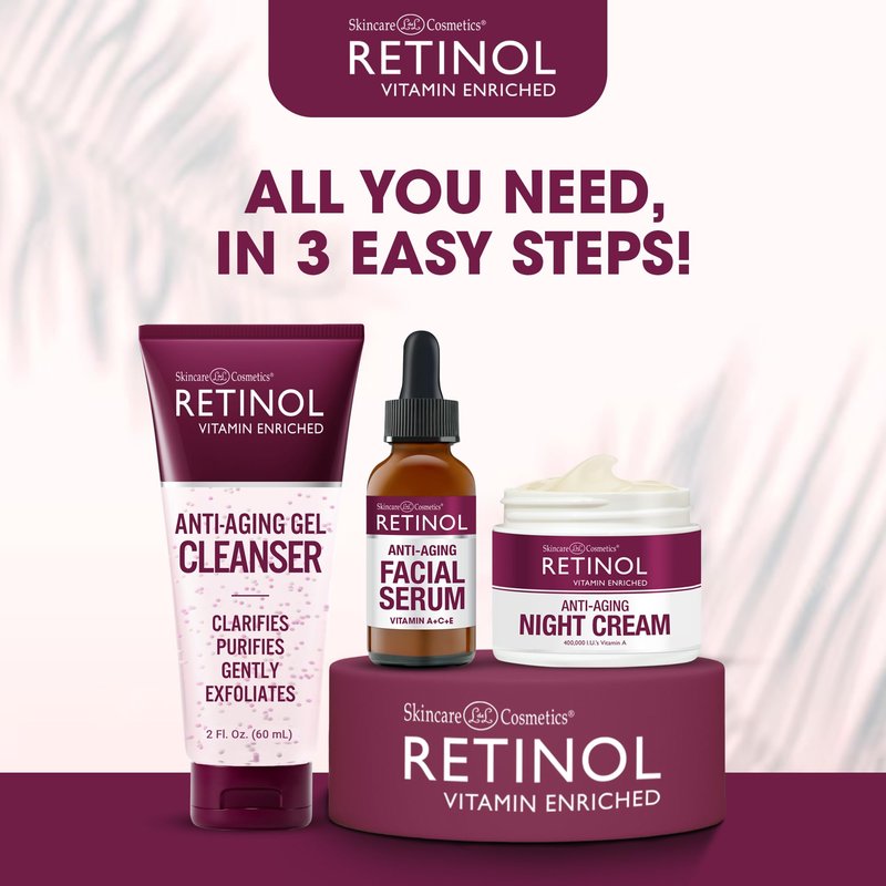 LIVAURA Retinol Anti-Aging Night Essentials – 3 Step Renewal Kit – The Original for a Younger Look – Smooths, Restores, and Refines – Cleanse, Treat, Repair & Hydrate On-The-Go