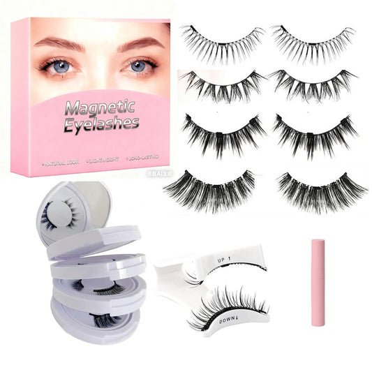 4-Pairs Magnetic Eyelashes with FREE Fixation Eyeliner - Include Natural Wispy Fluffy Fairy 4 Styles - Reusable Magnetic Eyelashes Natural Look with Applicator - Pestañas Magnéticas Naturales