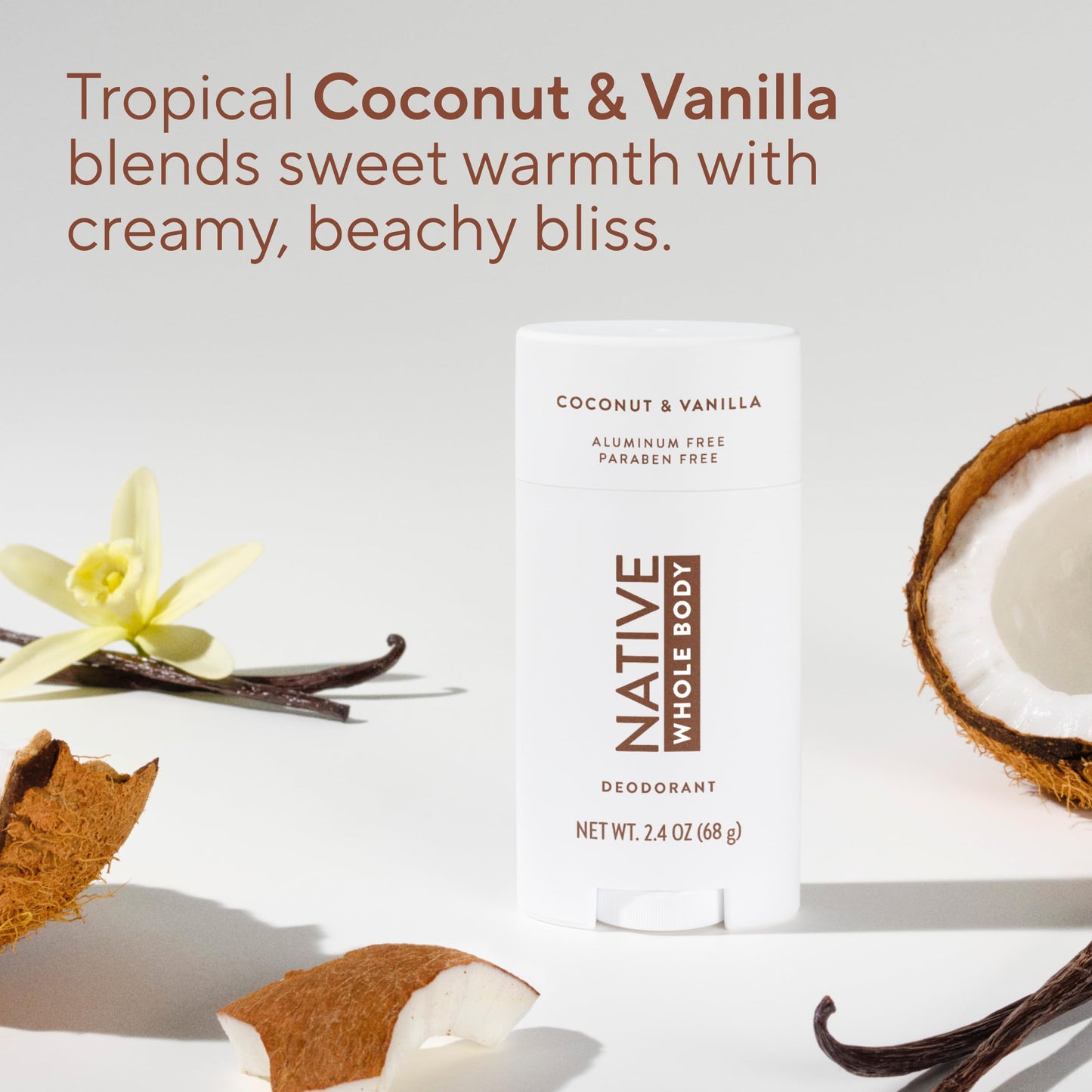 Native Whole Body Deodorant, Coconut & Vanilla Scent, 72 Hour Odor Protection for Pits, Privates & More, Aluminum Free Deodorant for Men & Women with Coconut Oil & Shea Butter, 2.3oz