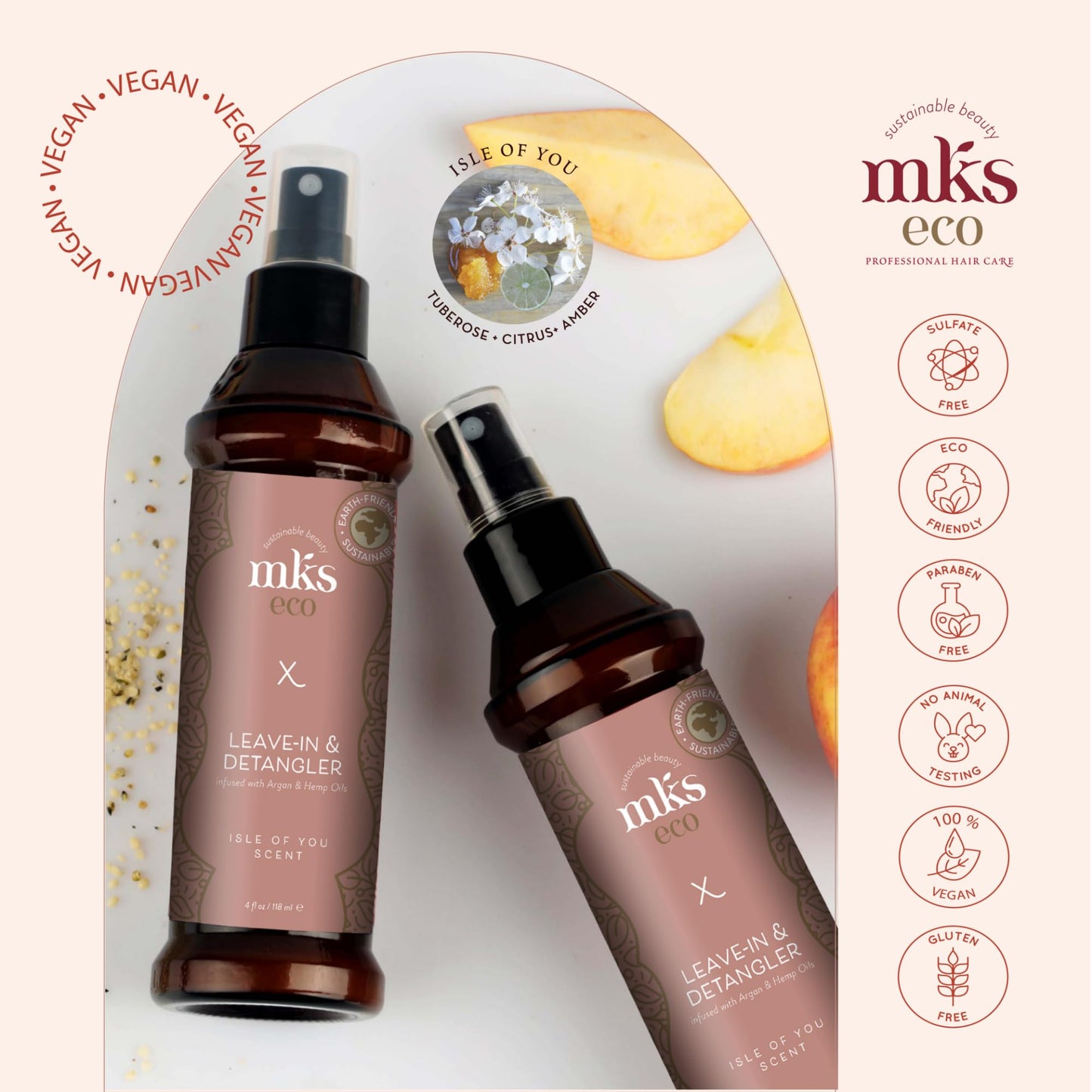 MKS eco X, Isle of You Scent - 4 fl oz - Leave-In Treatment & Detangler - Moroccan Argan Oil, Hemp Seed Oil - Vegan & Cruelty Free