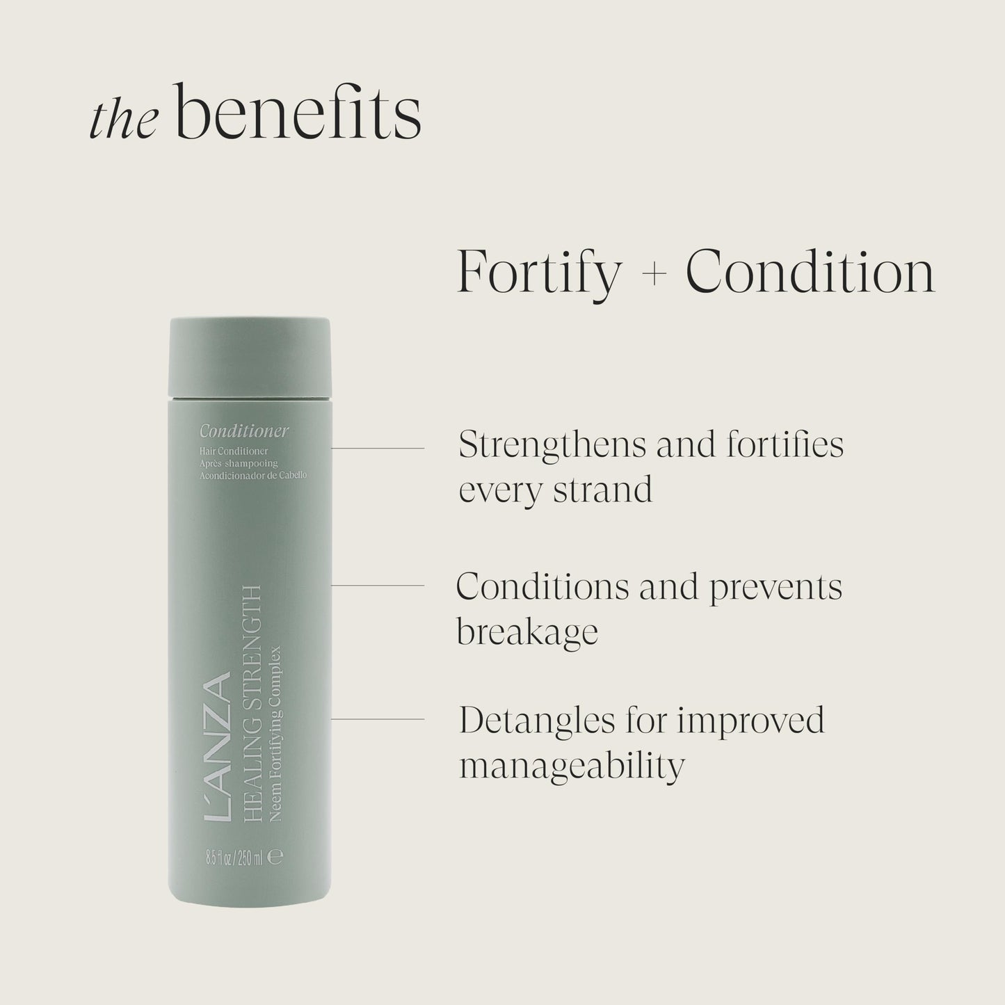 L’ANZA Healing Strength Manuka Honey Conditioner - Strengthens, Protects and Restores Weak, Fragile, and Aged Hair, Rich with Keratin Protein, Healing Oils, and Vitamin C (8.5 Fl Oz)