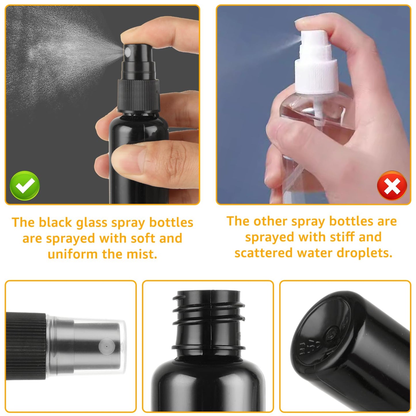 GBACHOOSE 60 Pack 1 oz Spray Bottle, Black Spray Bottle with Small Fine Mist Spray and Plastic Cap, Refillable for for Essential Oils, Bath, Beauty, Hair & Cleaning