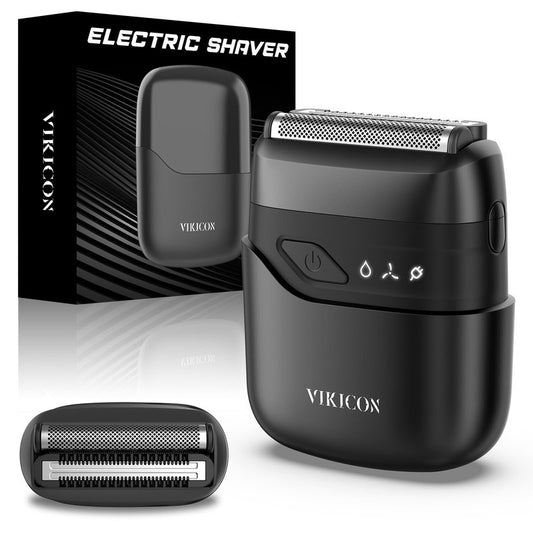 VIKICON® Electric Foil Shavers for Men, Compact Travel Face Shaver, Mini Razor for Shaving Face, Portable On-The-Go Shaver w/Dual Floating Blades, Close Shave Stubble Trimmer with USB-C Fast Charge