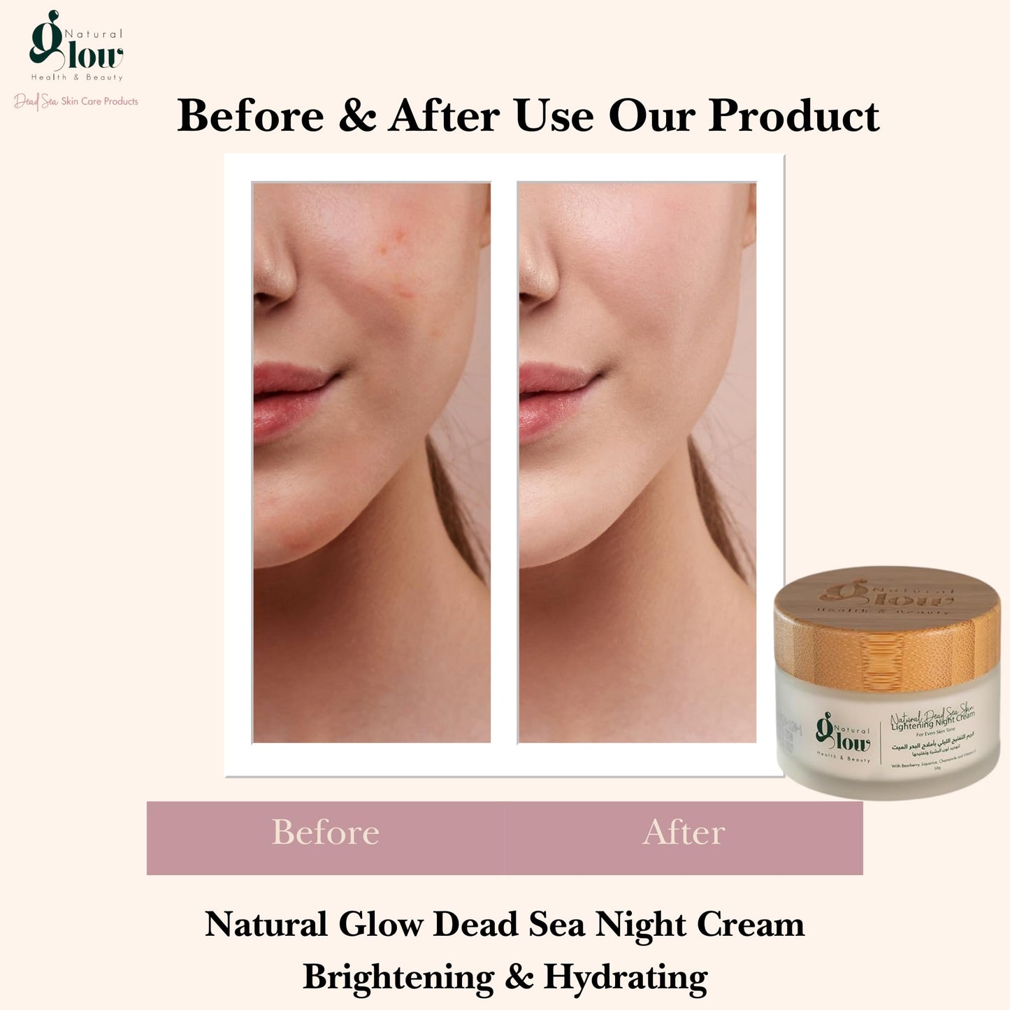Natural Glow Dead Sea Lightening Night Cream, Brightening, Radiant Skin, Hydrating and Moisturizing for a Plumpy and Glowy Skin Natural & Paraben-Free, 50g