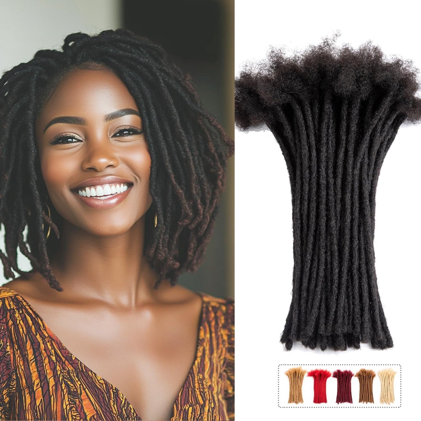 Teresa 0.4cm & 0.8cm Width 100% Human Hair Dreadlock Extensions for Men/Women/Kids, Full Hand-made Locs Extensions Human Hair (8 Inch/20 Strands,Natural Black)