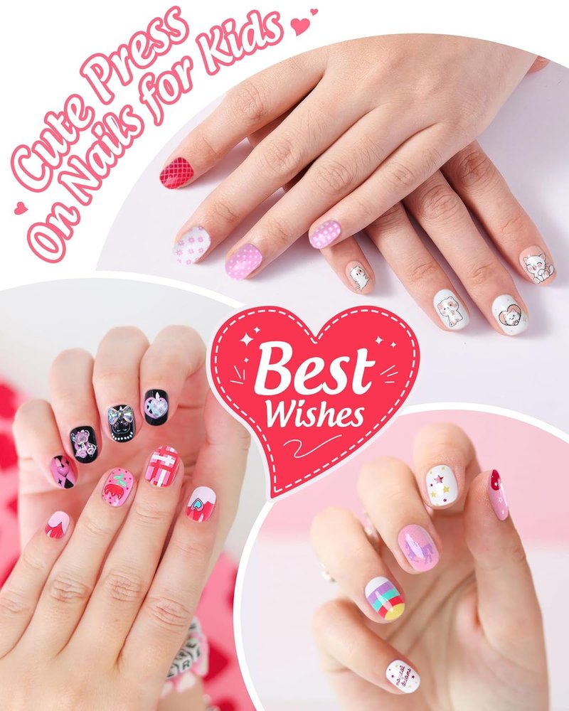 Press On Nails for Kids - 120PCS Glitter Nail Kit | Reusable Full Cover Designs for Ages 8-12