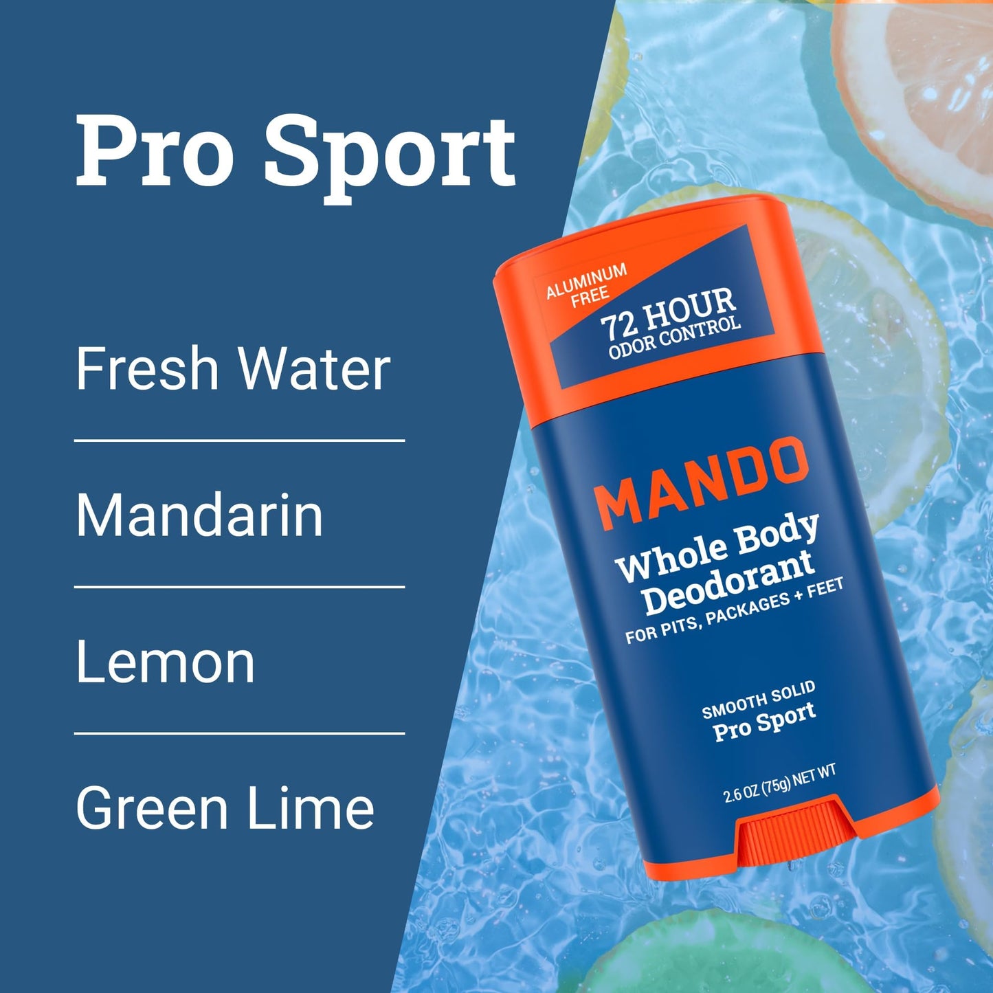 Mando Whole Body Deodorant For Men - 2-Pack Smooth Solid Stick and Acidified Cleansing Bar - Pro Sport Scent - Aluminum Free, Baking Soda Free, Skin Safe - Removes Odor Better than Soap - Moisturizing