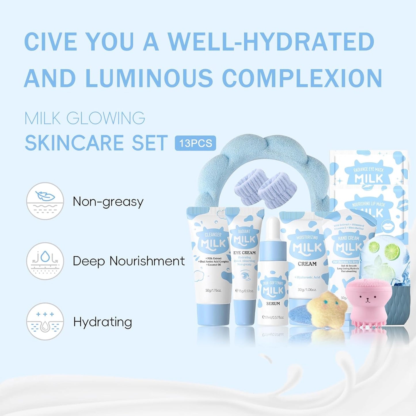 Complete 13PCS Milk Skincare Set for Kids & Teens | Gentle Face Care Kit for Ages 8-12