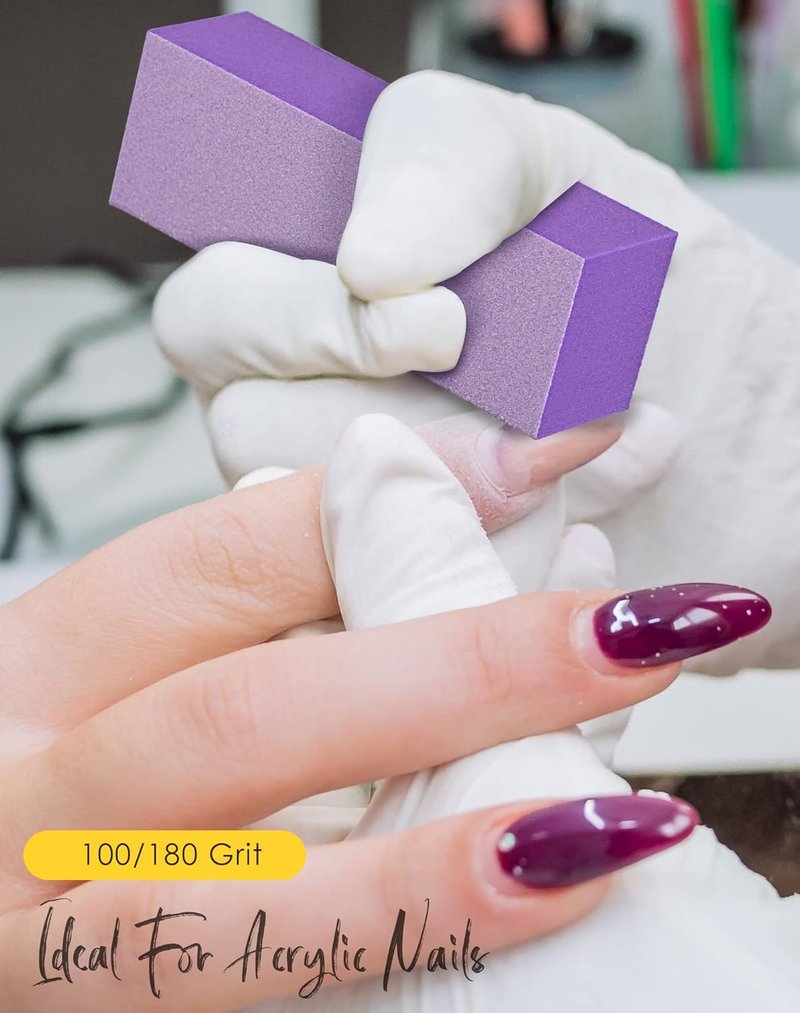 Maryton Nail Buffer Block - Medium/Fine Grit 100/180 Finishing Buffers for Acrylic & Gel Nails | 5 Count (Purple)