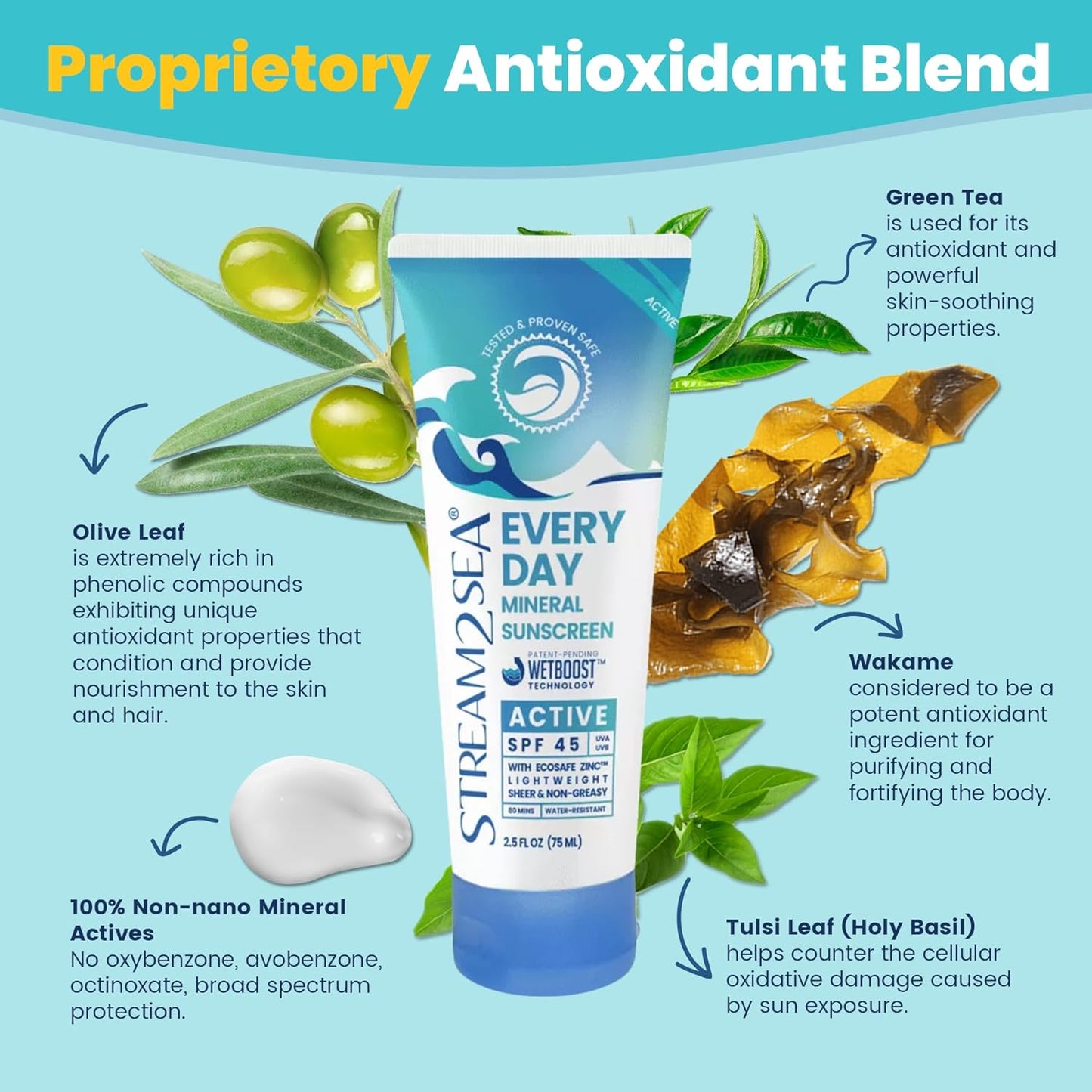 Every Day Active Mineral Sunscreen SPF 45 - Reef Safe, Biodegradable, EWG Verified | Water Resistant 80 Min, 2.5 Fl Oz