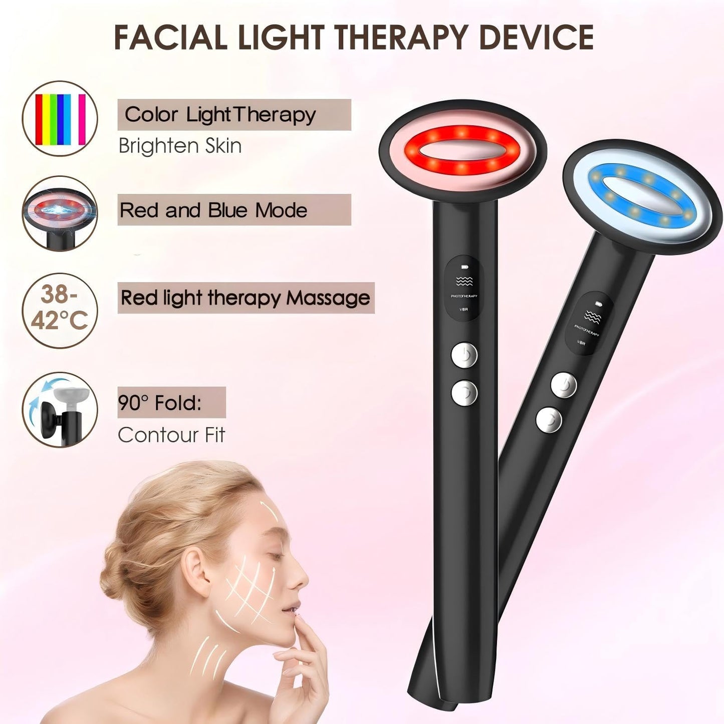 OUJEALEE Handheld Light Therapy Wand, Red Light Therapy for Face and Neck, Blue Led Facial Sculptor Rejuvenation Eyes & Face Massager Tool